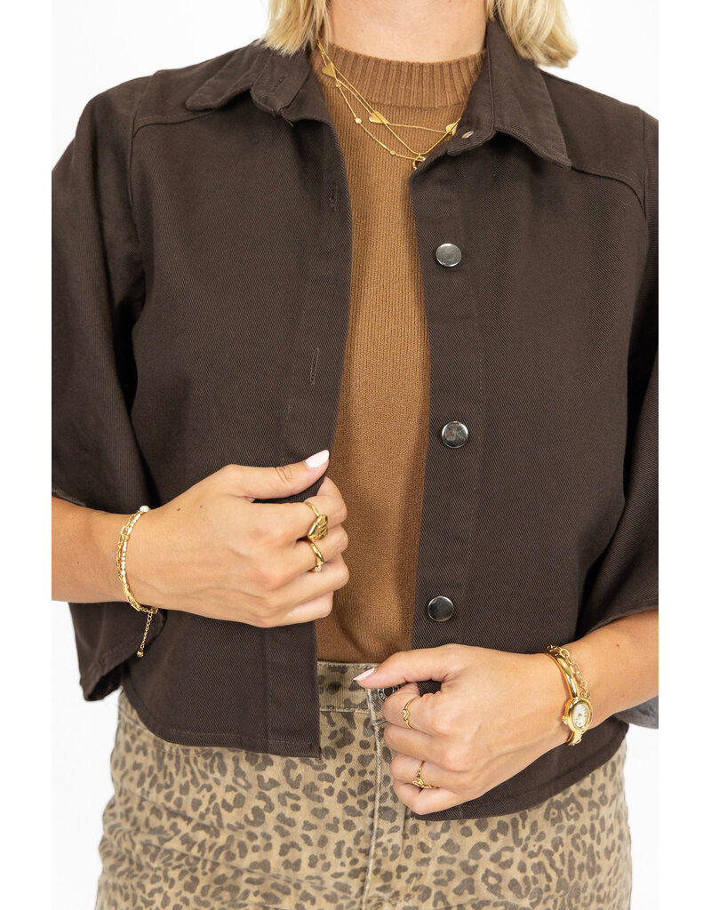 21Jewelz Denim blouse met uitlopende mouwen - donkerbruin