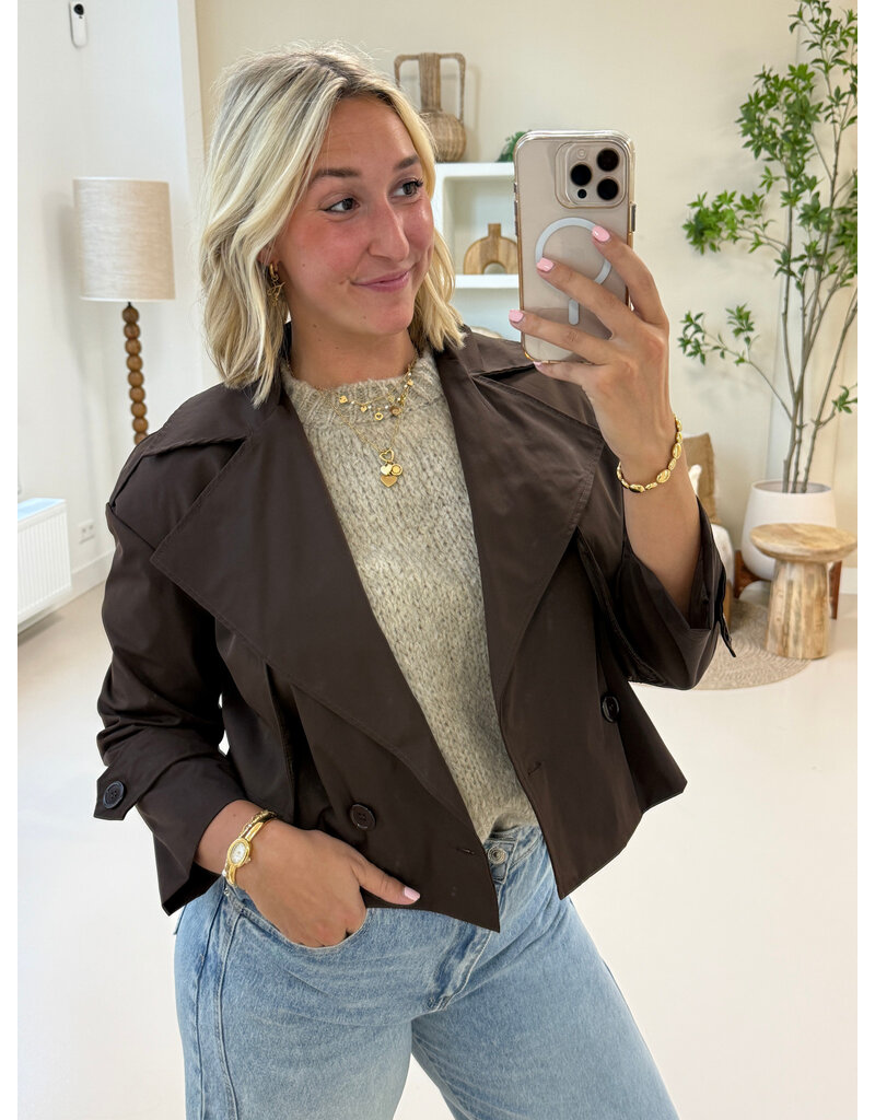 21Jewelz Korte trenchcoat - donkerbruin
