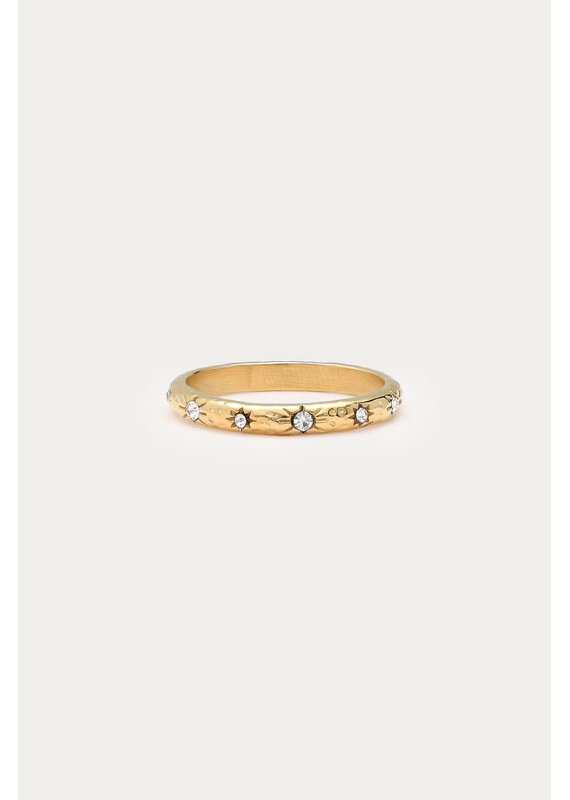 My Jewellery My Jewellery | Bold ring met strass stenen 'hammered'