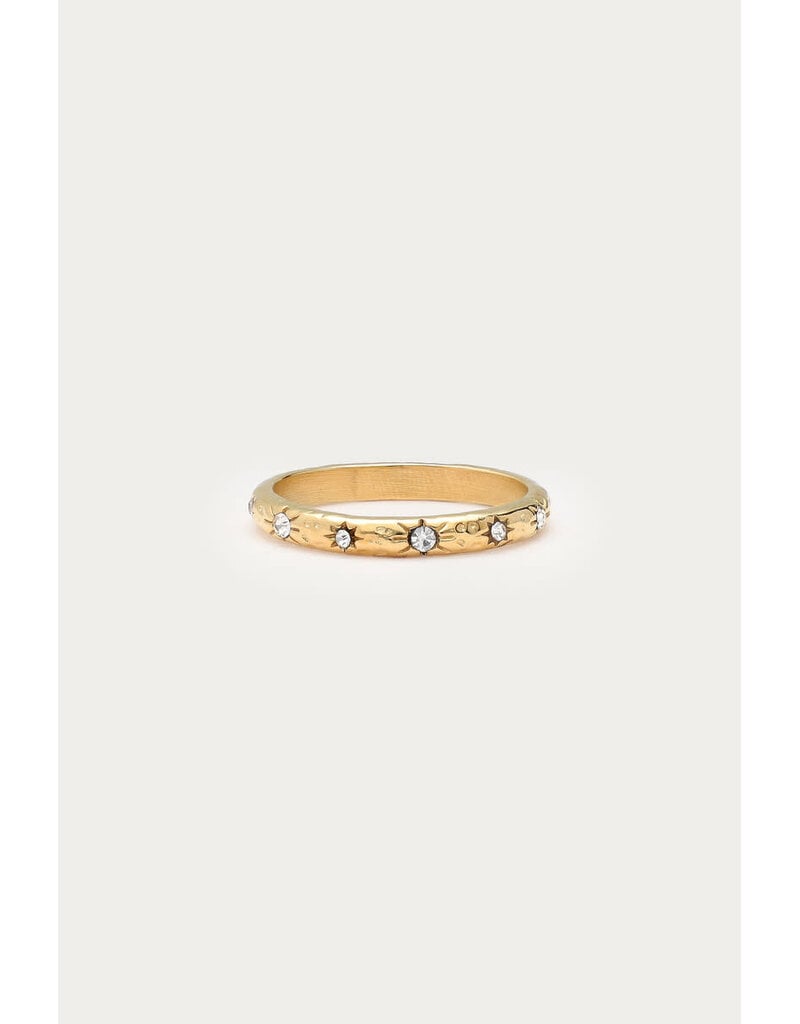 My Jewellery My Jewellery | Bold ring met strass stenen 'hammered'