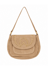 21Jewelz Halfronde suede tas met studs - beige