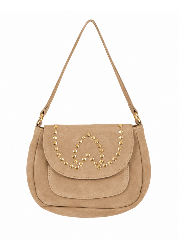 21Jewelz Halfronde suede tas met studs - beige