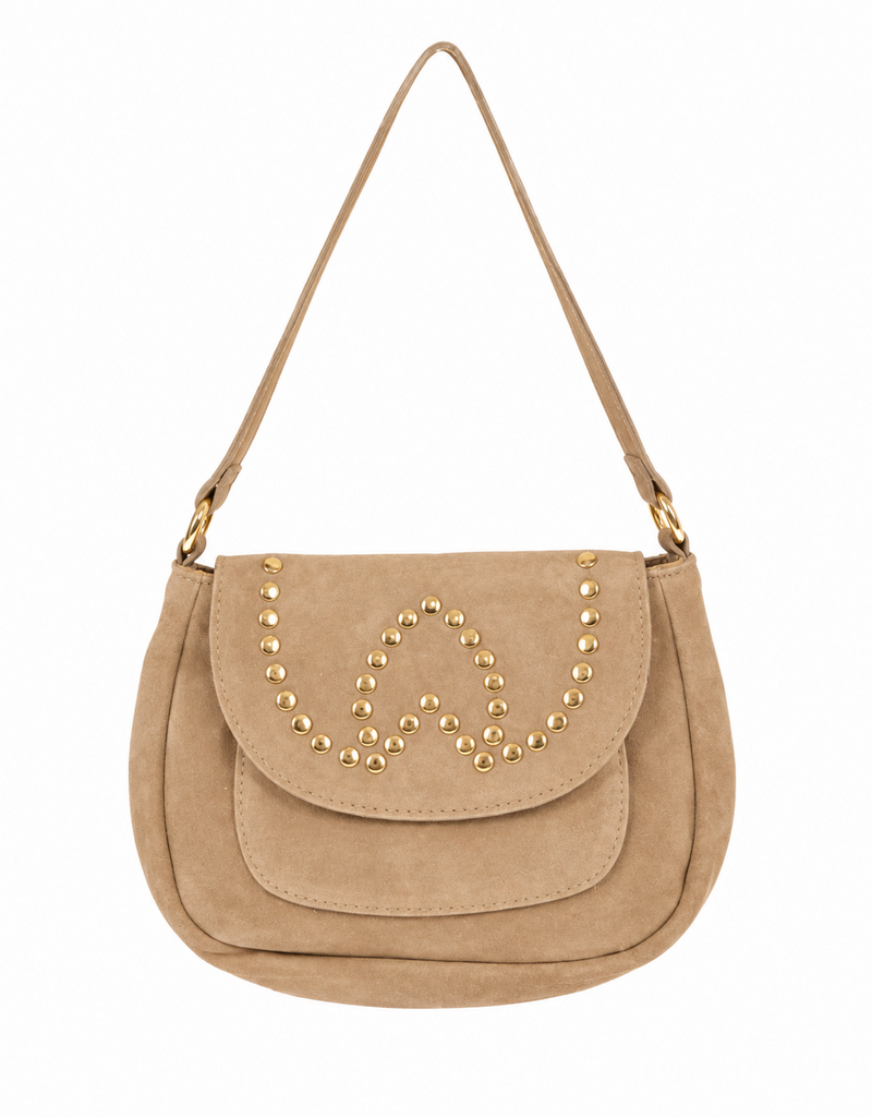 21Jewelz Halfronde suede tas met studs - beige