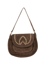 21Jewelz Halfronde suede tas met studs - donkerbruin