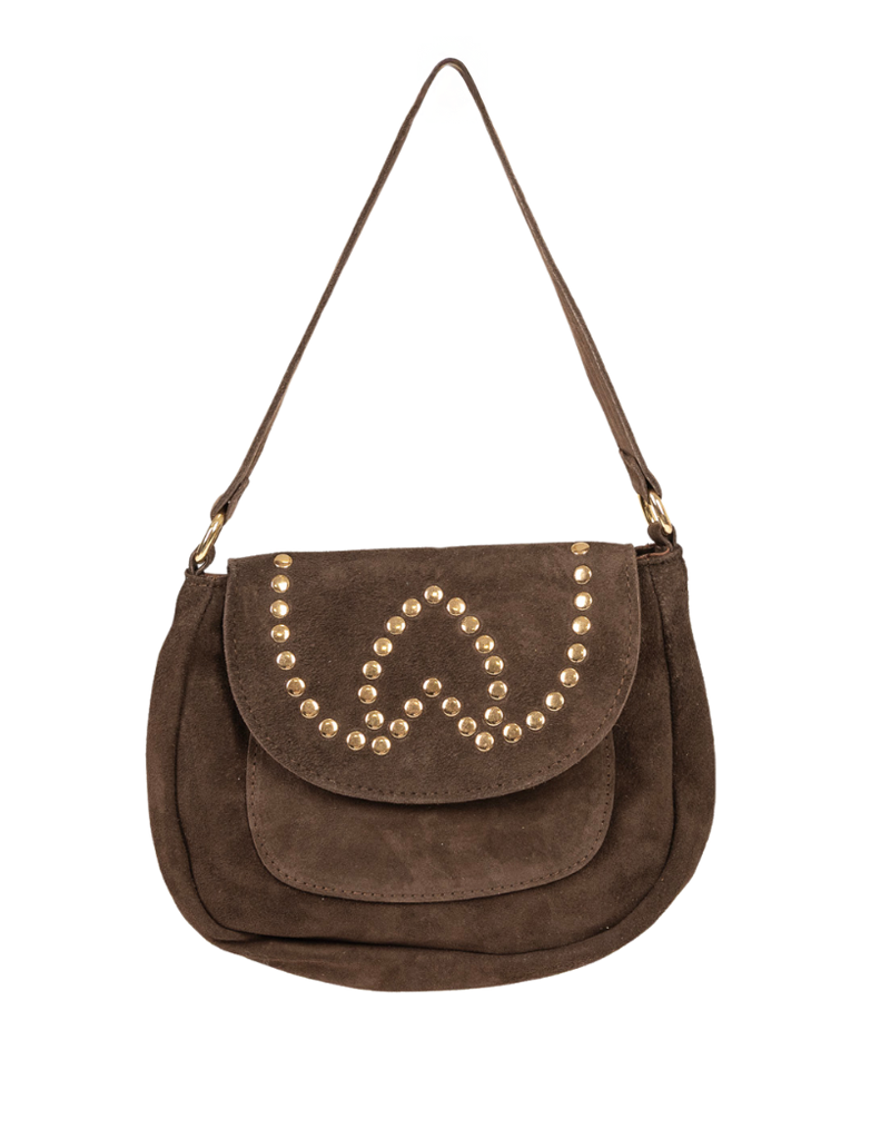 21Jewelz Halfronde suede tas met studs - donkerbruin