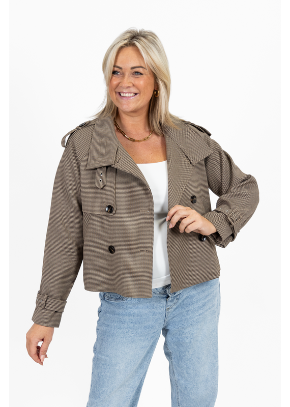 21Jewelz PRE ORDER Korte geruite trenchcoat - bruin/beige