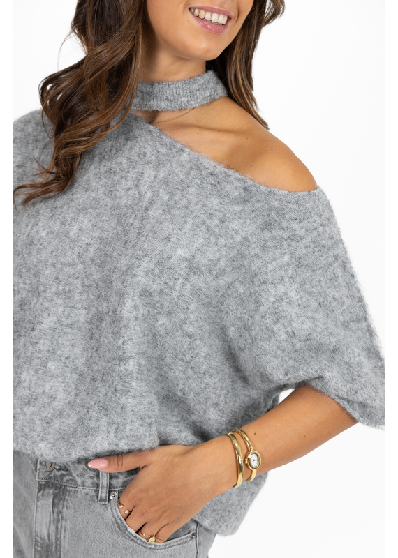 21Jewelz Gebreide one shoulder truitje - lichtgrijs