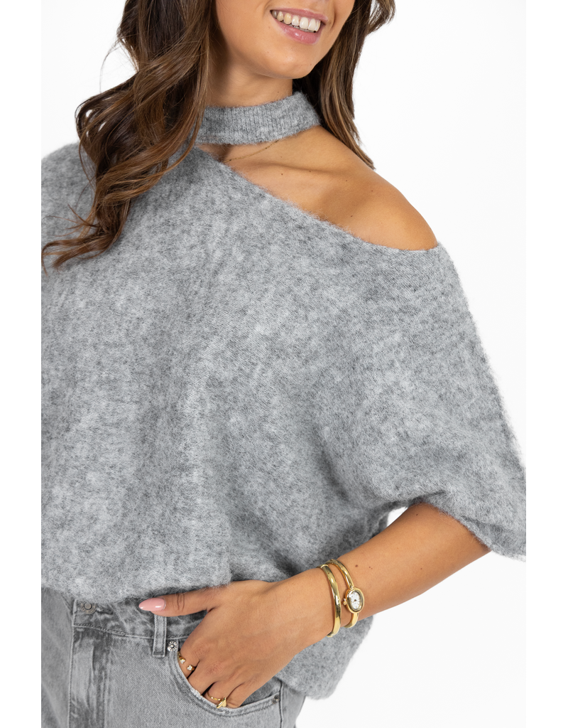 21Jewelz Gebreide one shoulder truitje - lichtgrijs