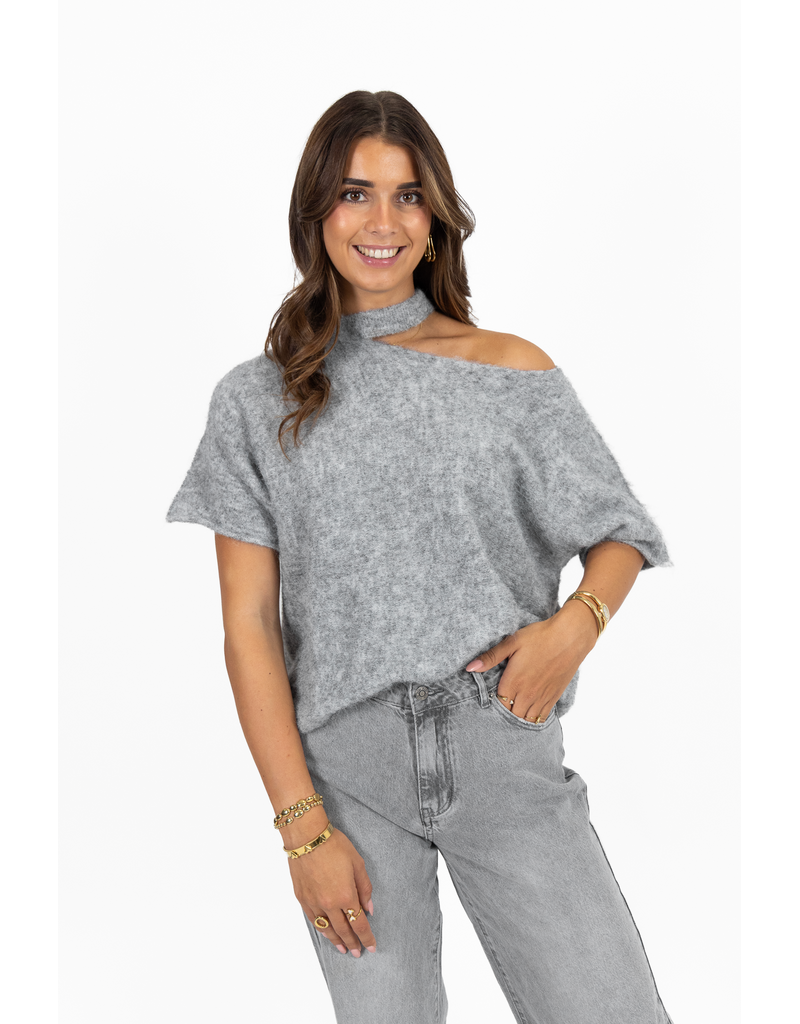 21Jewelz Gebreide one shoulder truitje - lichtgrijs