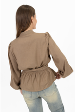 21Jewelz Geruite blouse met ceintuur - beige