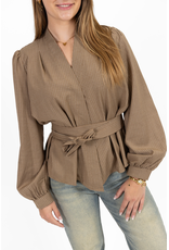 21Jewelz Geruite blouse met ceintuur - beige