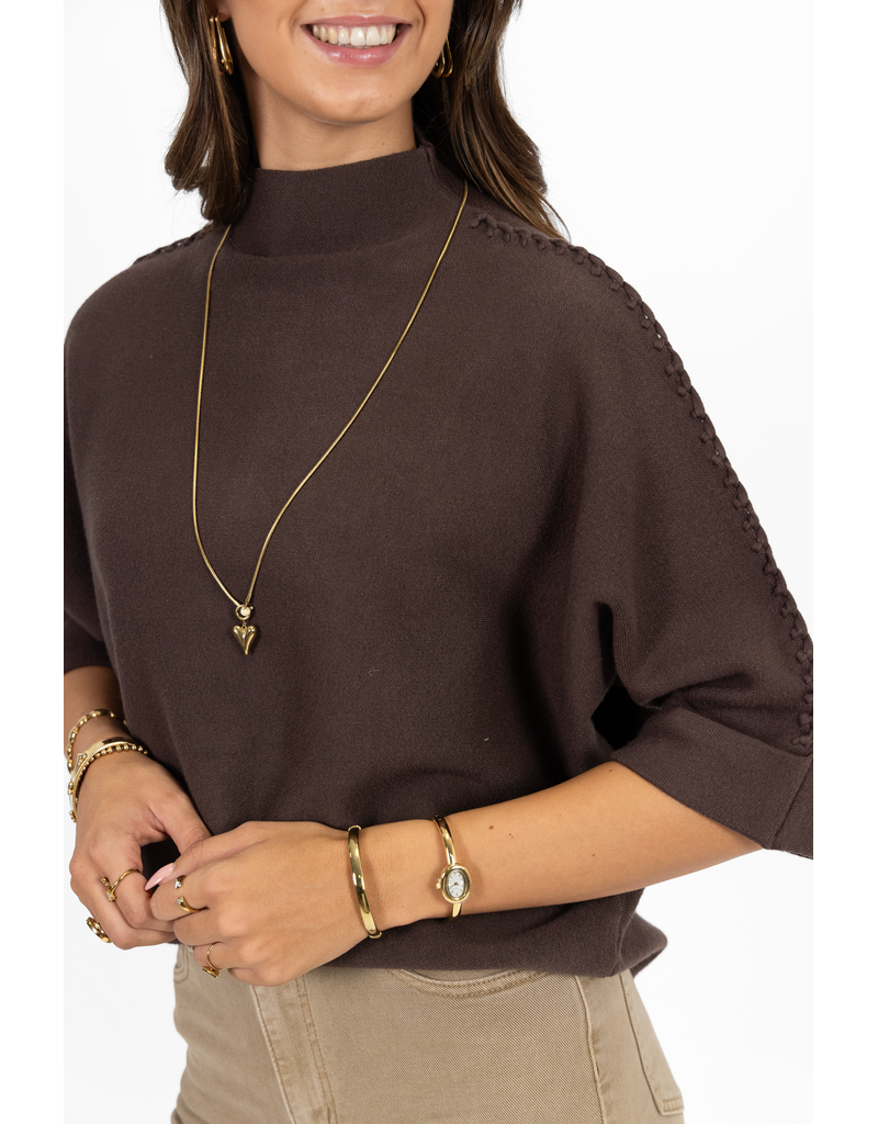21Jewelz Trui met hoge hals en vlechtdetail - bruin