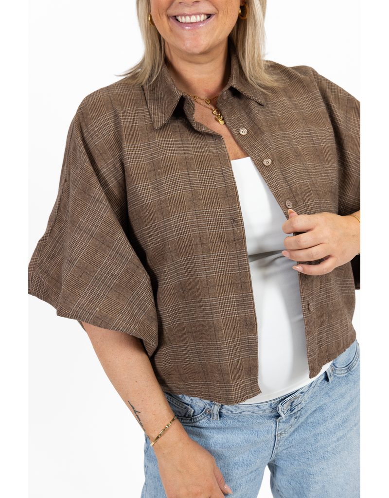 21Jewelz Geruite oversized blouse - beige