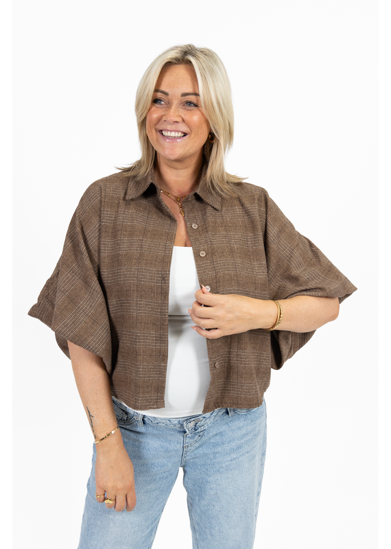 21Jewelz Geruite oversized blouse - beige