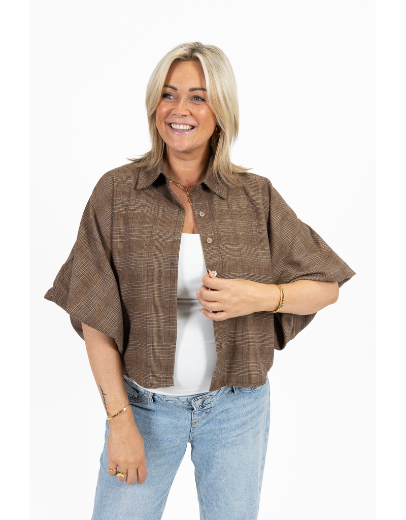 21Jewelz Geruite oversized blouse - beige