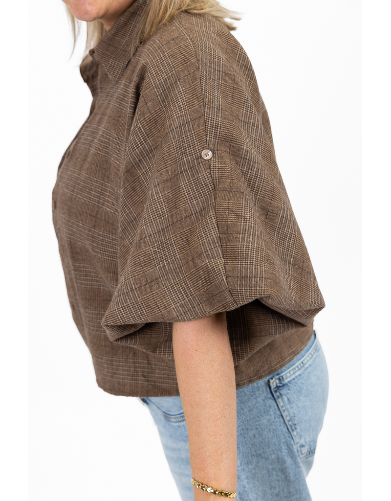 21Jewelz Geruite oversized blouse - beige