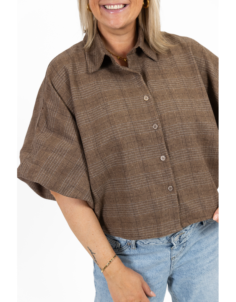 21Jewelz Geruite oversized blouse - beige