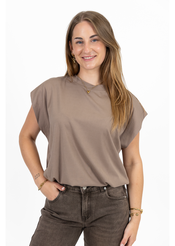 21Jewelz Mouwloze top met elastiek - taupe