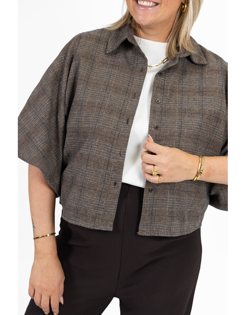 21Jewelz Geruite oversized blouse - bruin
