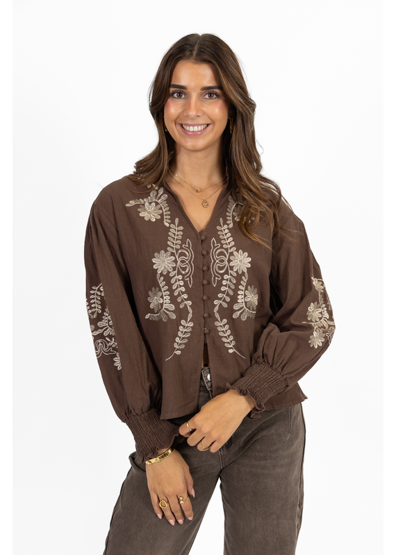 21Jewelz Blouse met bloemenborduursel - taupe