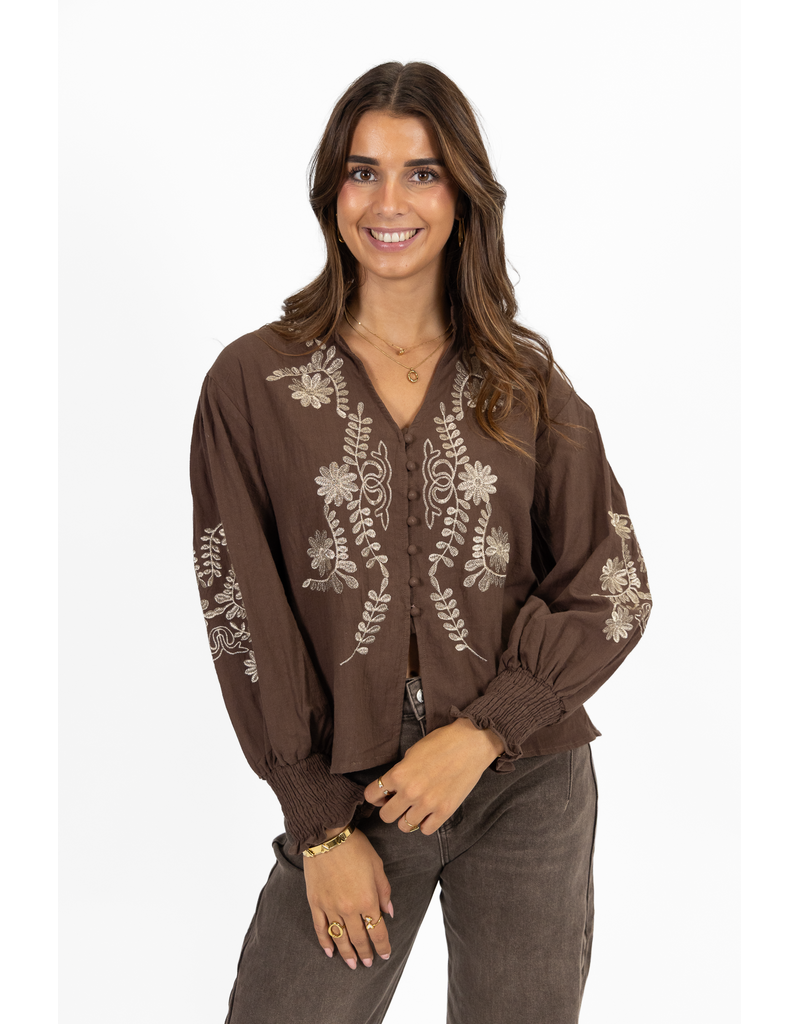 21Jewelz Blouse met bloemenborduursel - taupe