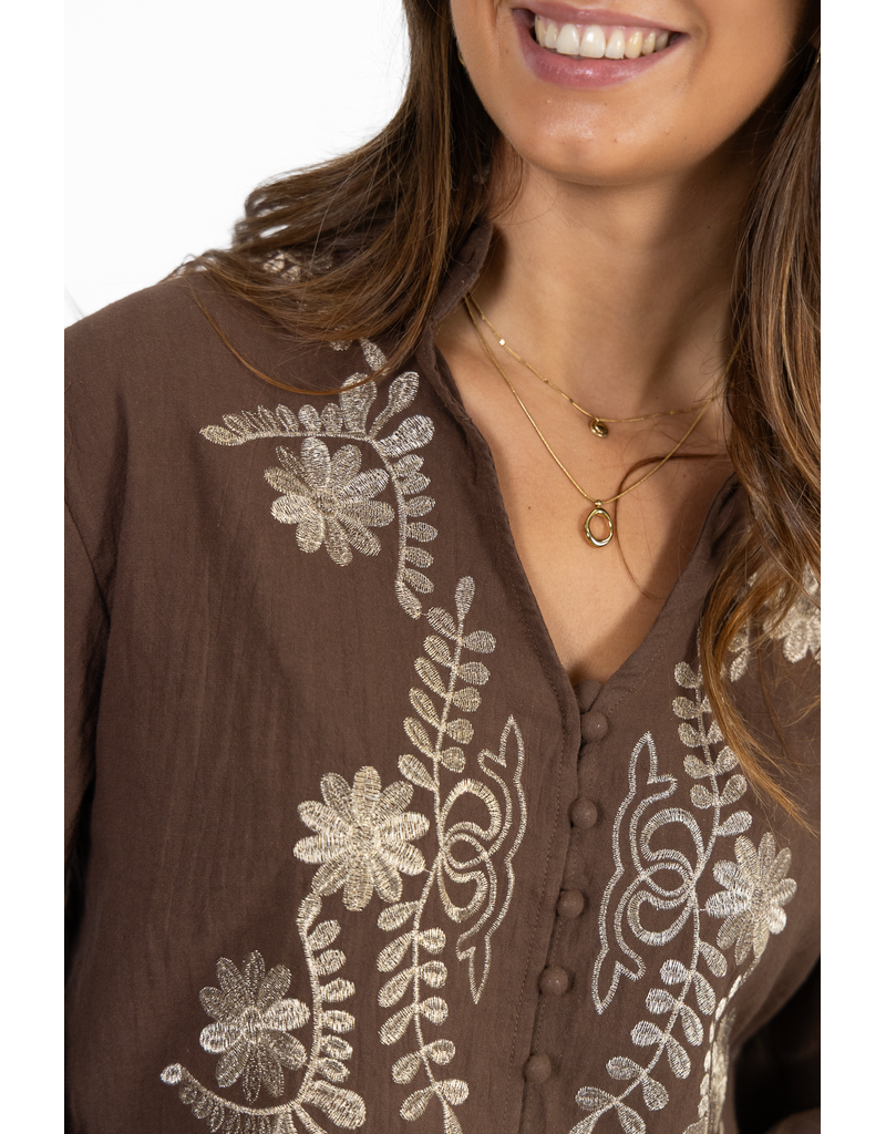 21Jewelz Blouse met bloemenborduursel - taupe