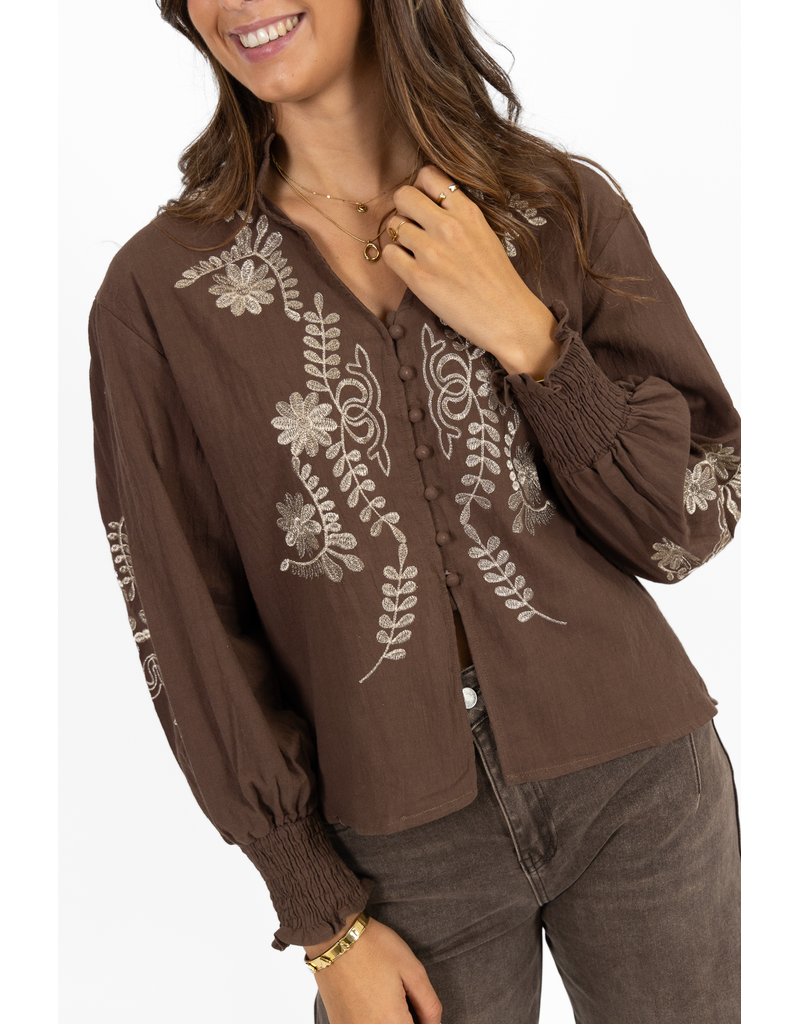 21Jewelz Blouse met bloemenborduursel - taupe