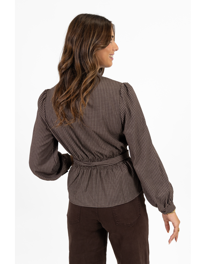 21Jewelz Geruite blouse met ceintuur - bruin