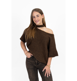 21Jewelz Gebreide one shoulder truitje - bruin