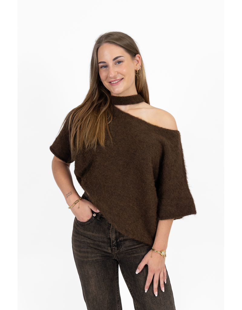 21Jewelz Gebreide one shoulder truitje - bruin