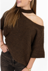 21Jewelz Gebreide one shoulder truitje - bruin