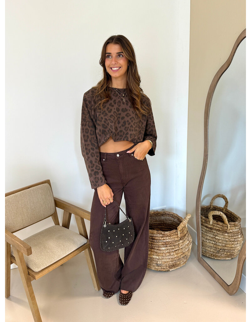 21Jewelz Sweater met panterprint - bruin