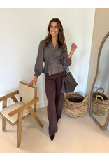 21Jewelz Geruite blouse met ceintuur - bruin