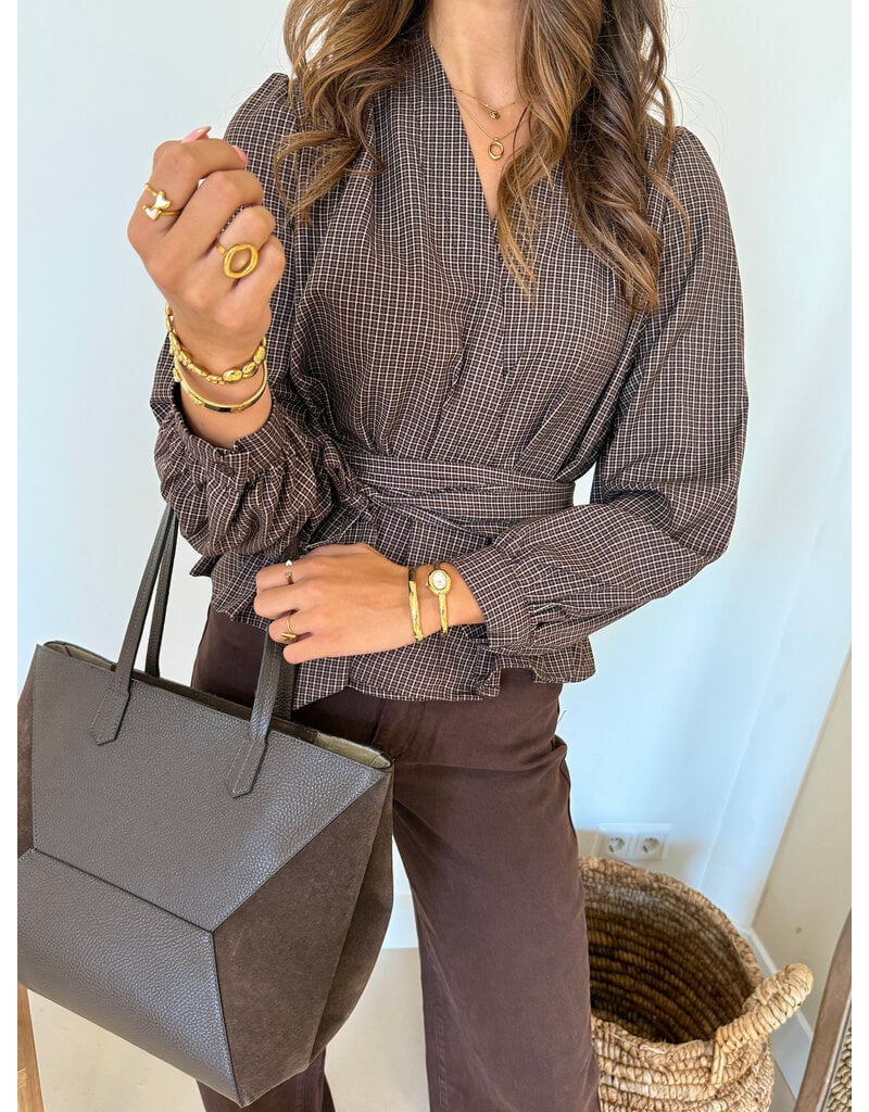 21Jewelz Geruite blouse met ceintuur - bruin