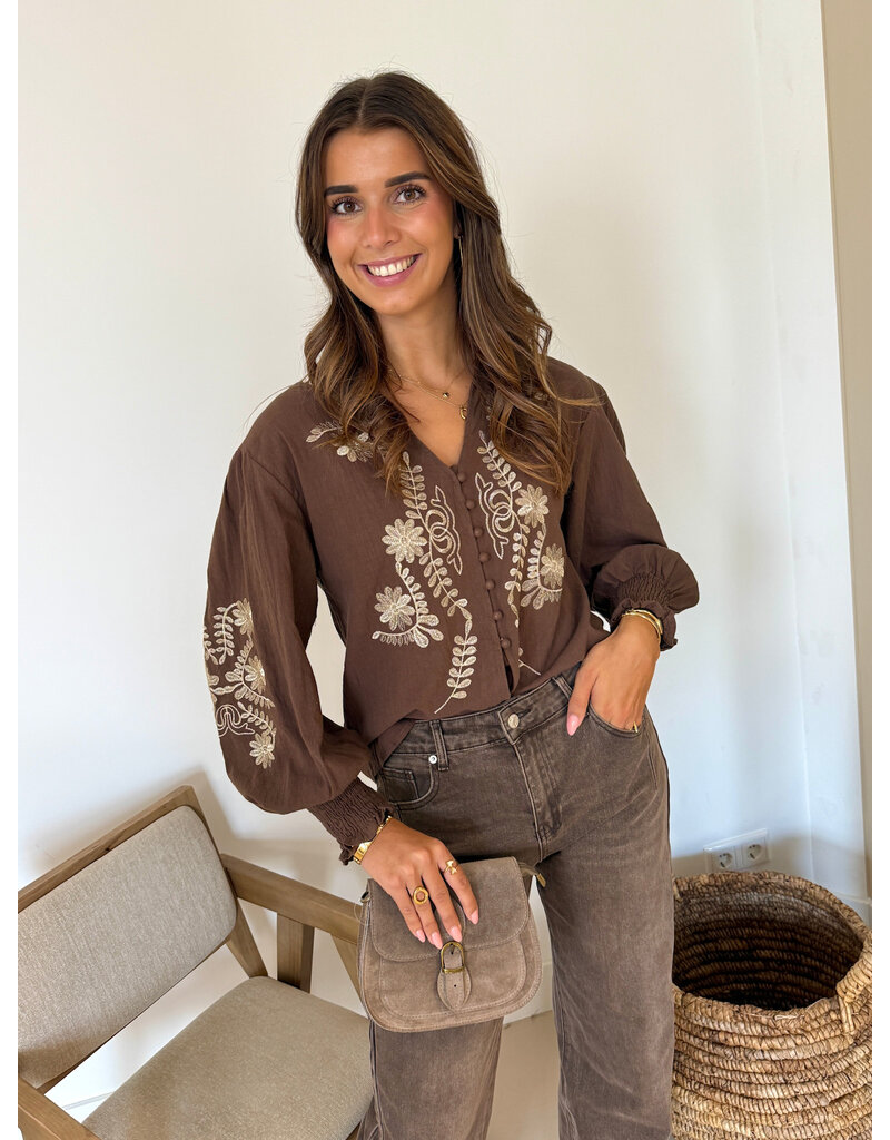 21Jewelz Blouse met bloemenborduursel - taupe