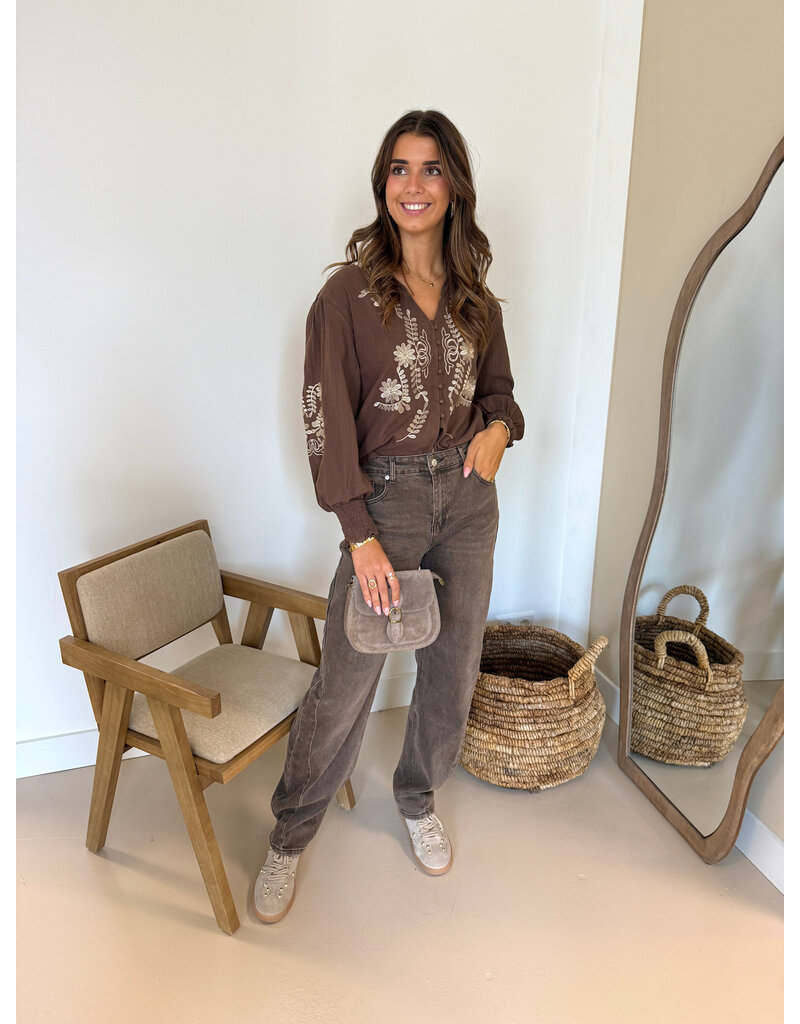 21Jewelz Blouse met bloemenborduursel - taupe