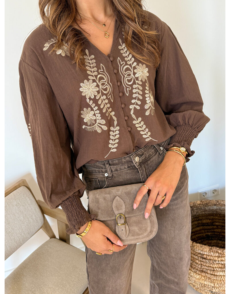 21Jewelz Blouse met bloemenborduursel - taupe