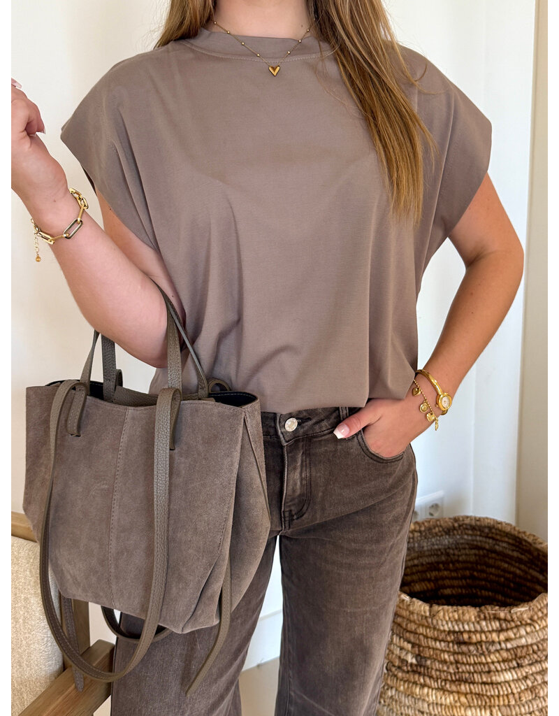 21Jewelz Mouwloze top met elastiek - taupe