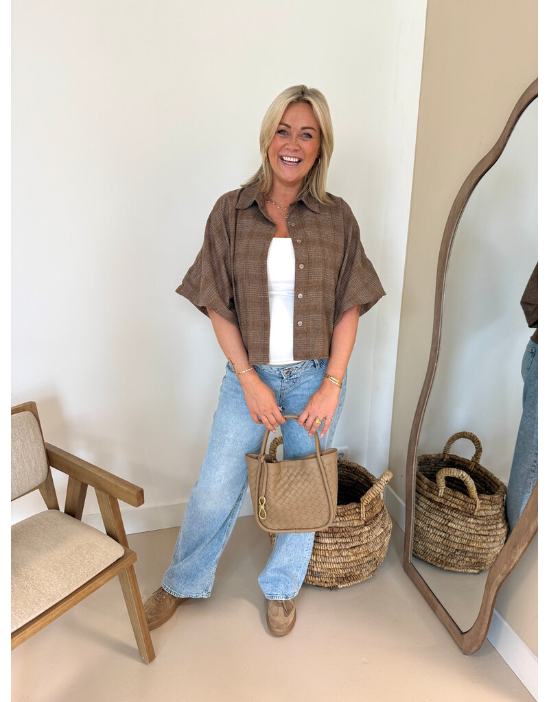 21Jewelz Geruite oversized blouse - beige