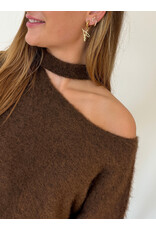 21Jewelz Gebreide one shoulder truitje - bruin