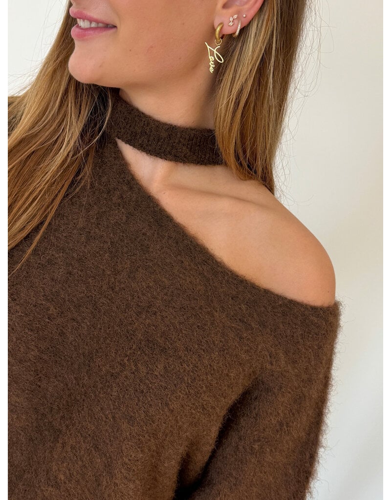 21Jewelz Gebreide one shoulder truitje - bruin