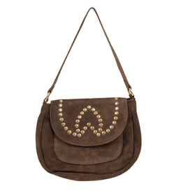 21Jewelz Halfronde suede tas met studs - donkerbruin
