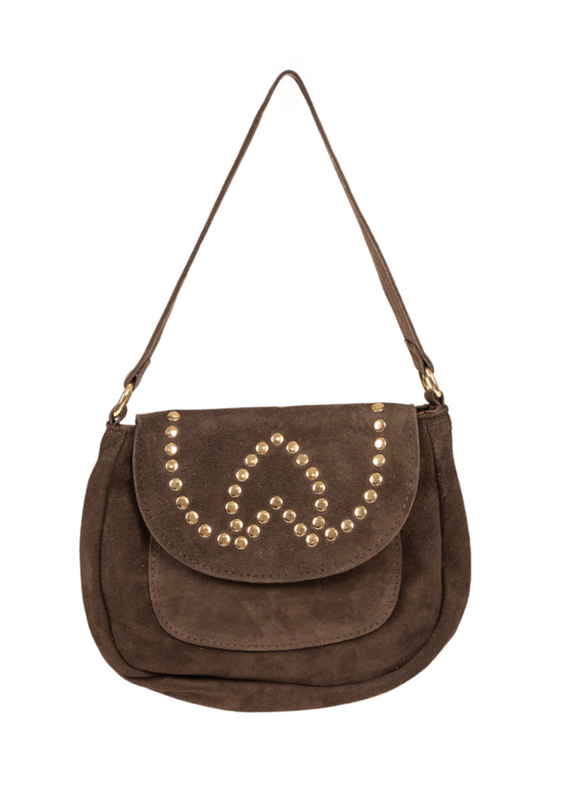 21Jewelz Halfronde suede tas met studs - donkerbruin