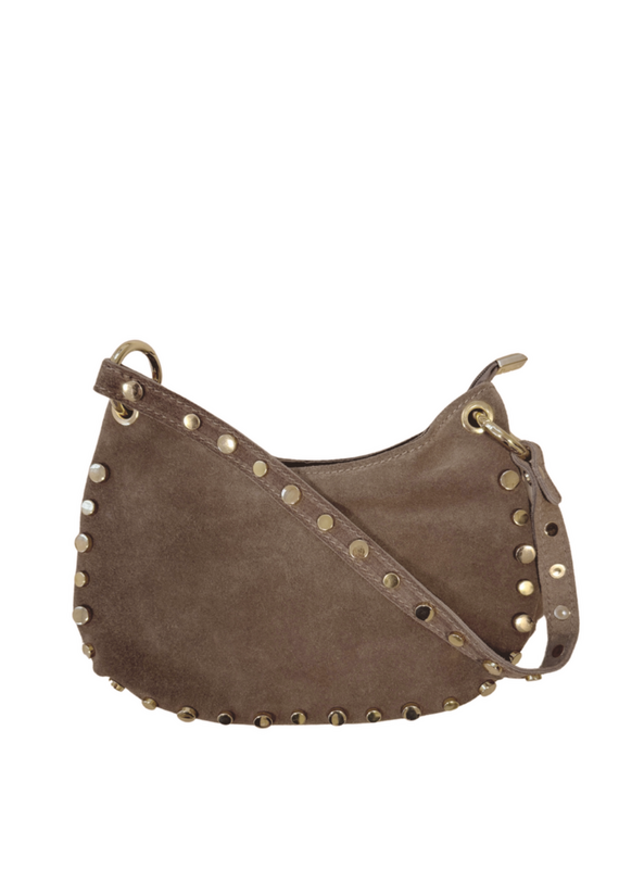 21Jewelz Halfronde tas met gouden studs - suede taupe