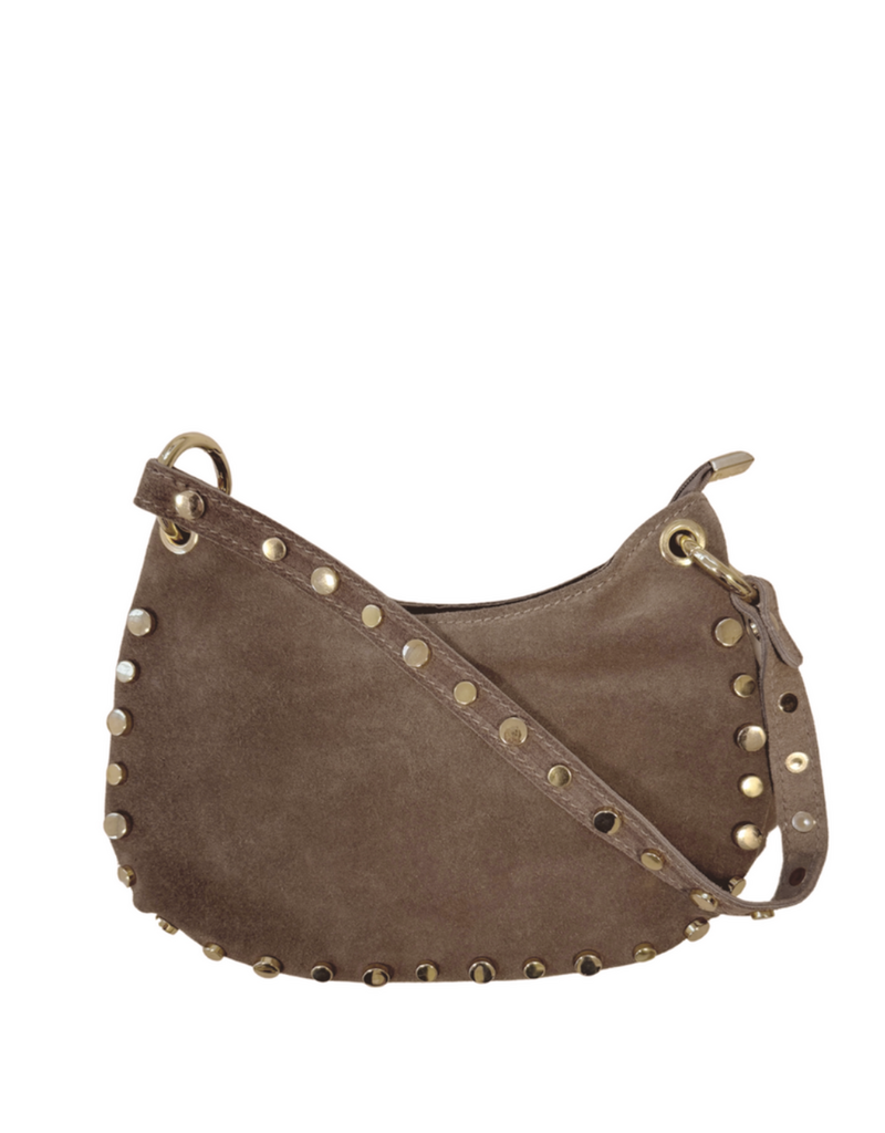 21Jewelz Halfronde tas met gouden studs - suede taupe