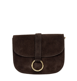 21Jewelz Basic tas met gouden ring - suede donkerbruin