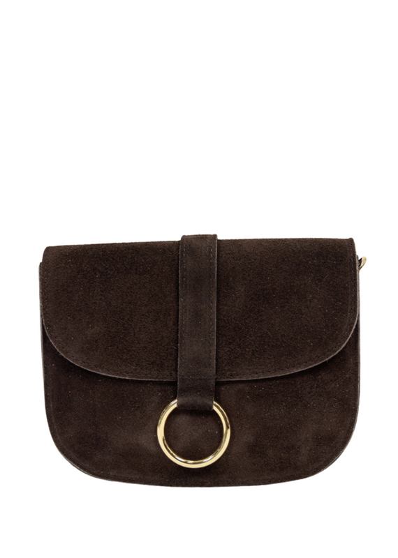 21Jewelz Basic tas met gouden ring - suede donkerbruin