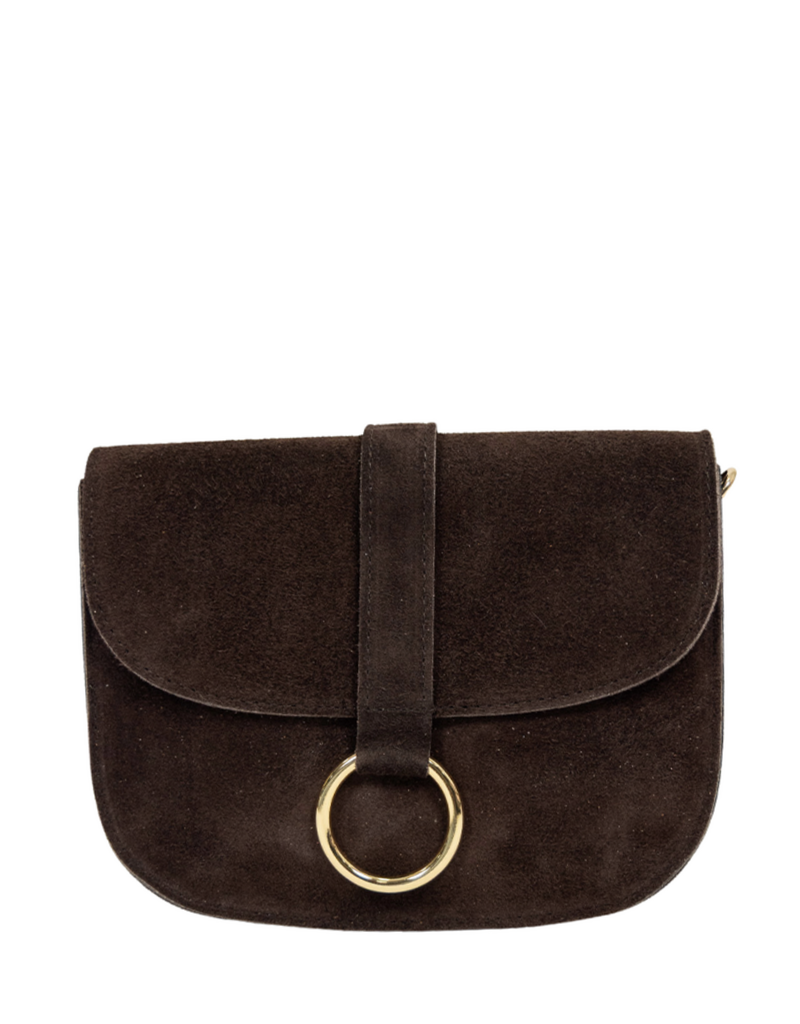 21Jewelz Basic tas met gouden ring - suede donkerbruin