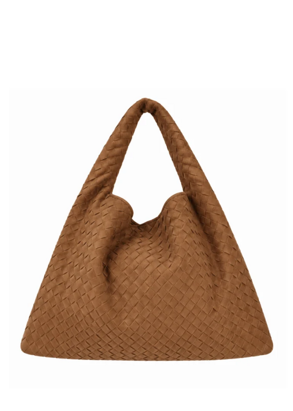 21Jewelz Grote gevlochten tas - suede camel