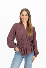 21Jewelz Geruite blouse met ceintuur - bordeaux